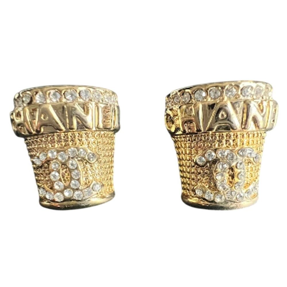 Gold CHANEL Crystal Ice Bucket Stud Earrings Autumn 2023 (CHXX015)